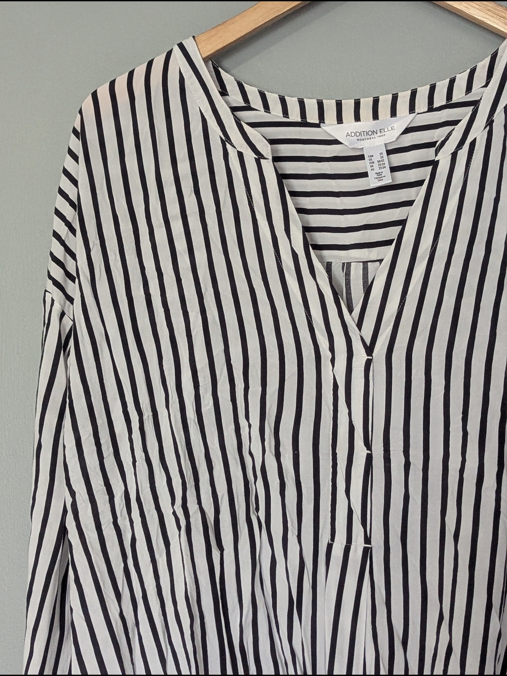 Addition Elle Womens Black White Vertical Striped Knot-Front Blouse Coastal Chic - Picture 3 of 9